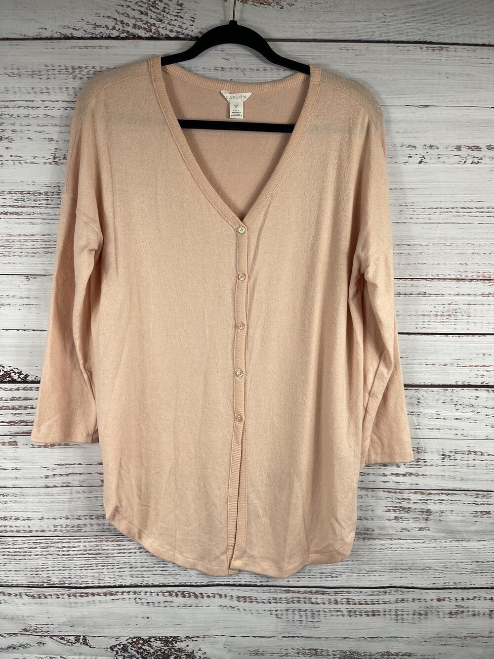 Caslon Cardigan Sweater Women's XS Petite Beige Button Front Lightweight Drape